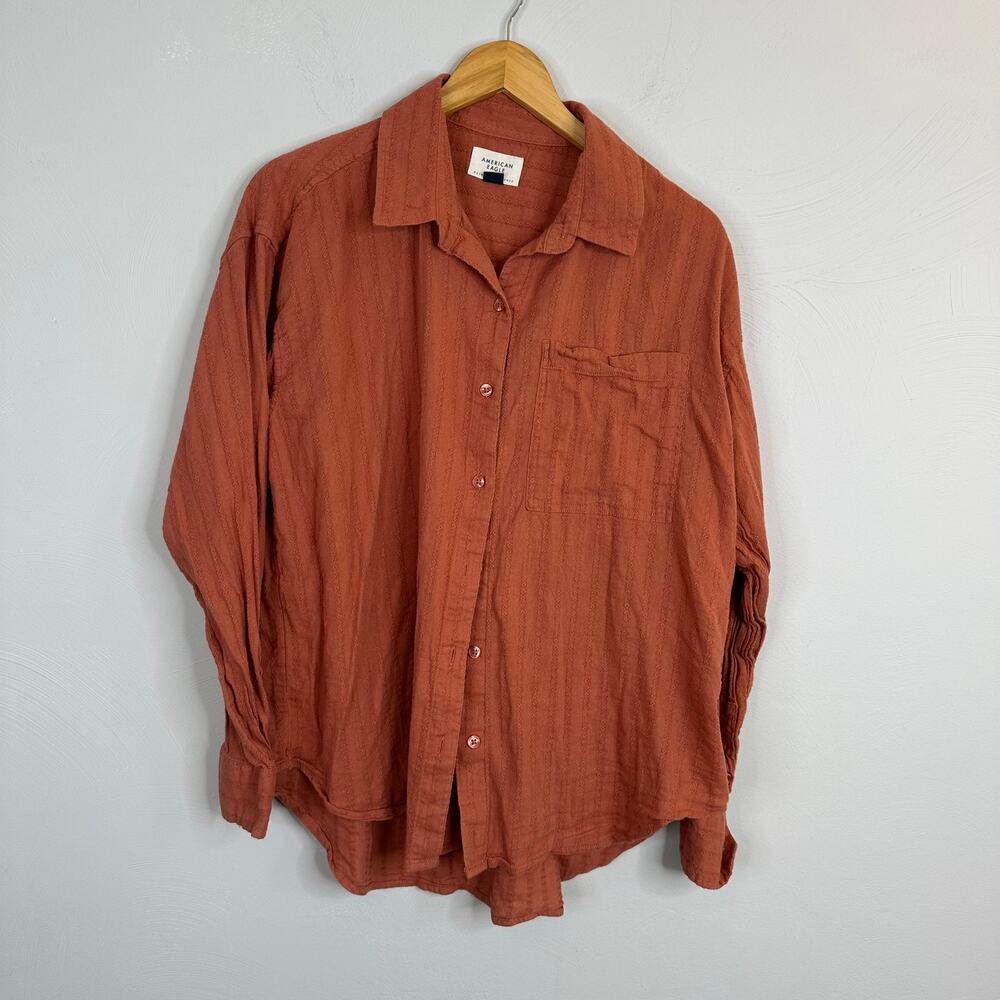 American Eagle Rust Orange Perfect Button-Up Shirt - image 3